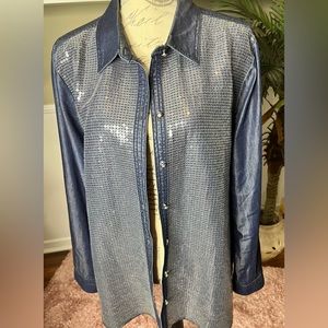 Blue Jean Sequin Shirt;missing 1 button;good condition